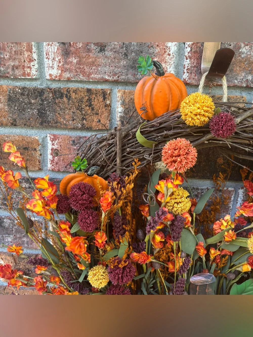 🎃 Pumpkin Flower Grapevine Wreath